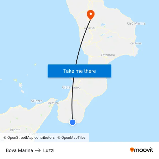 Bova Marina to Luzzi map