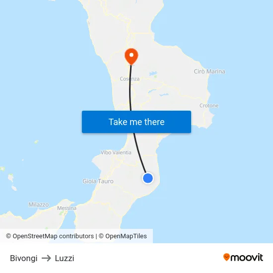 Bivongi to Luzzi map