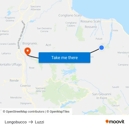 Longobucco to Luzzi map