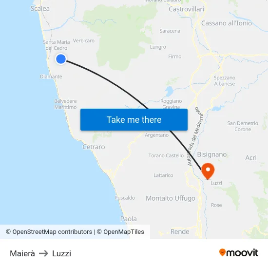 Maierà to Luzzi map