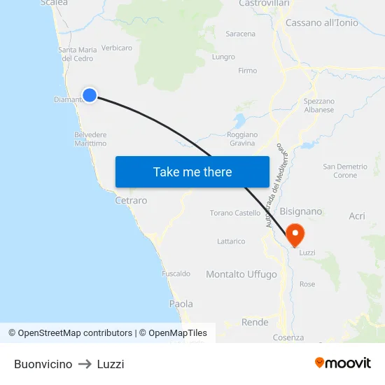 Buonvicino to Luzzi map