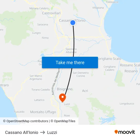 Cassano All'Ionio to Luzzi map