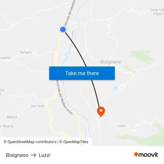 Bisignano to Luzzi map