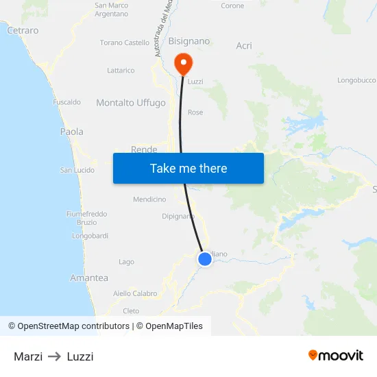 Marzi to Luzzi map