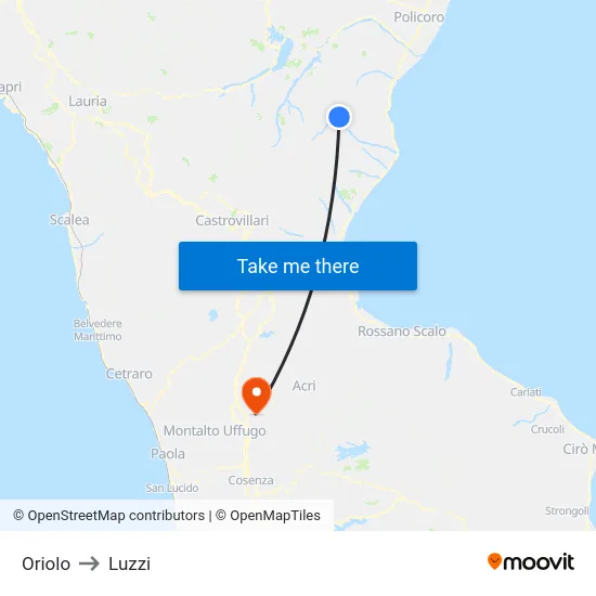 Oriolo to Luzzi map