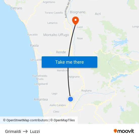 Grimaldi to Luzzi map