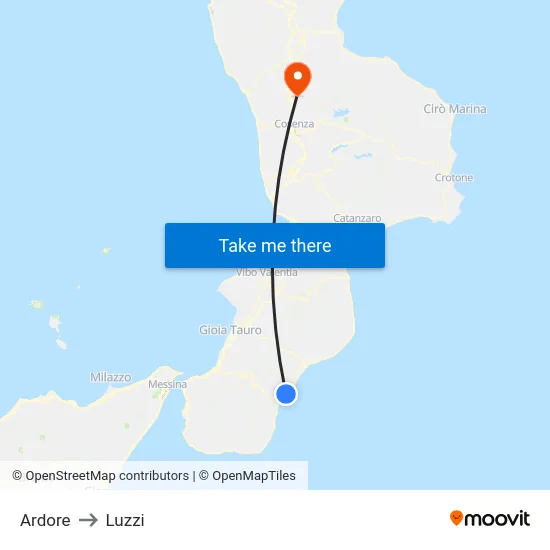Ardore to Luzzi map