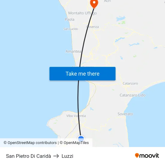 San Pietro Di Caridà to Luzzi map