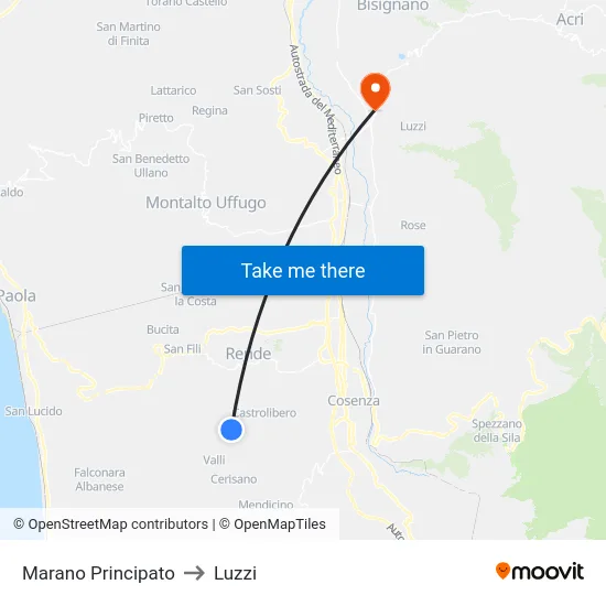 Marano Principato to Luzzi map