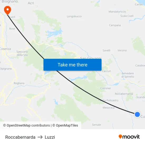 Roccabernarda to Luzzi map