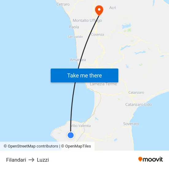 Filandari to Luzzi map