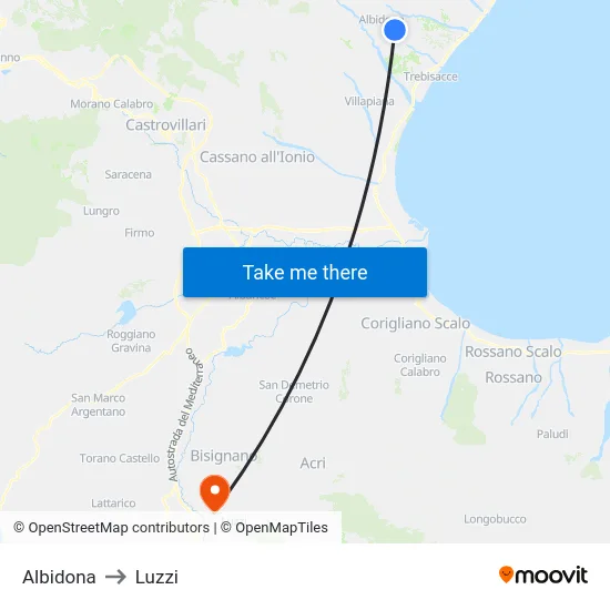 Albidona to Luzzi map