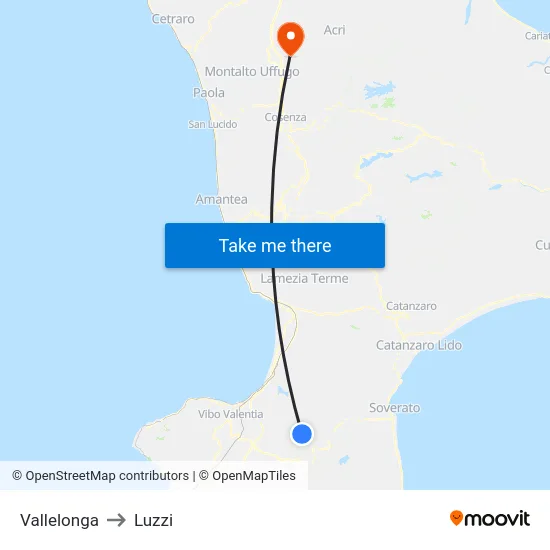 Vallelonga to Luzzi map