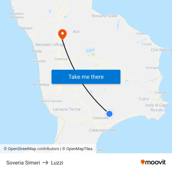 Soveria Simeri to Luzzi map