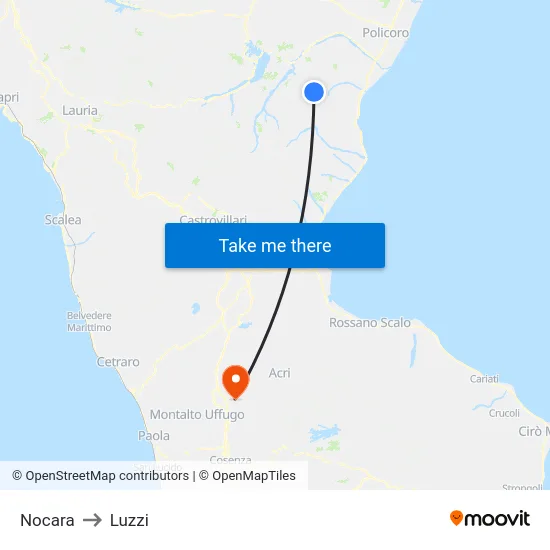 Nocara to Luzzi map