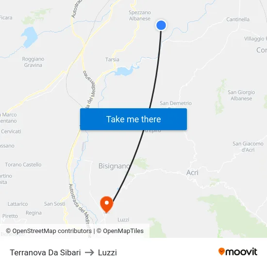 Terranova Da Sibari to Luzzi map