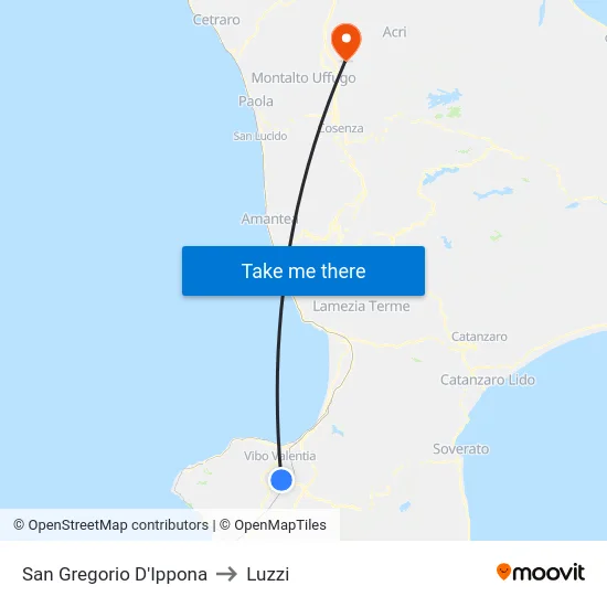 San Gregorio D'Ippona to Luzzi map