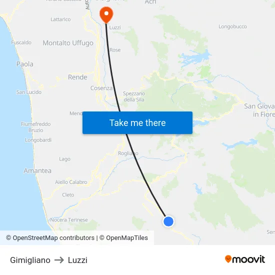 Gimigliano to Luzzi map