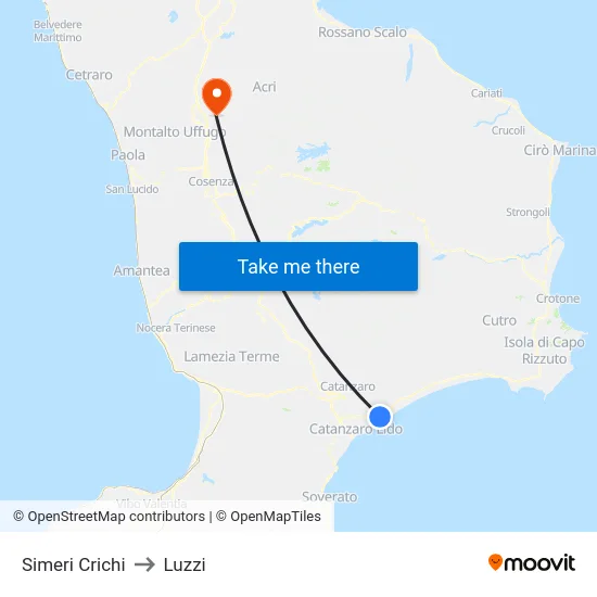 Simeri Crichi to Luzzi map