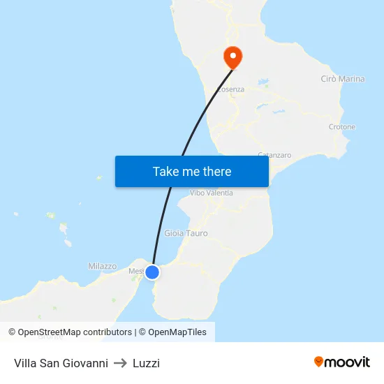 Villa San Giovanni to Luzzi map