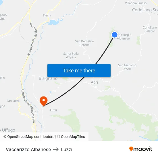 Vaccarizzo Albanese to Luzzi map