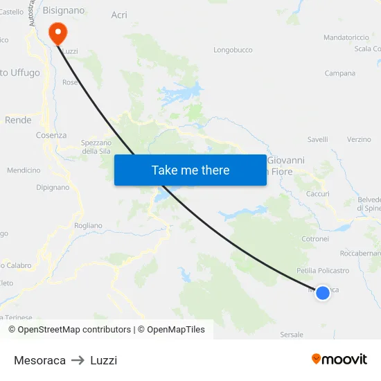 Mesoraca to Luzzi map