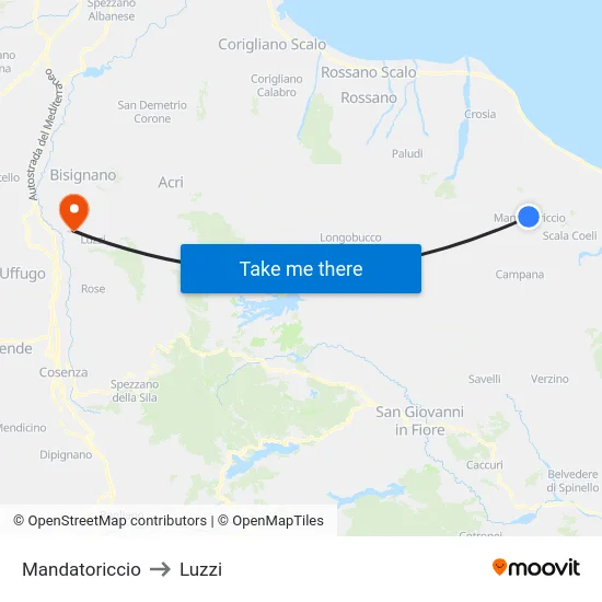 Mandatoriccio to Luzzi map