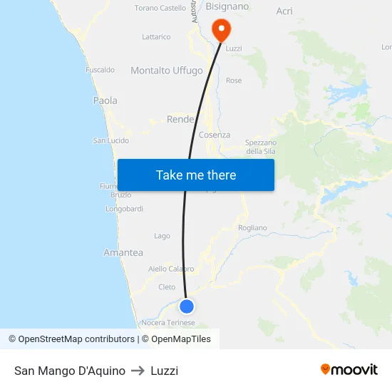 San Mango D'Aquino to Luzzi map