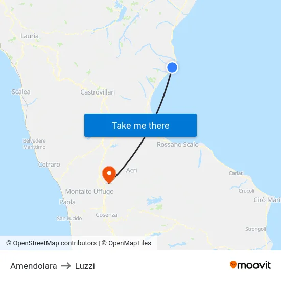 Amendolara to Luzzi map