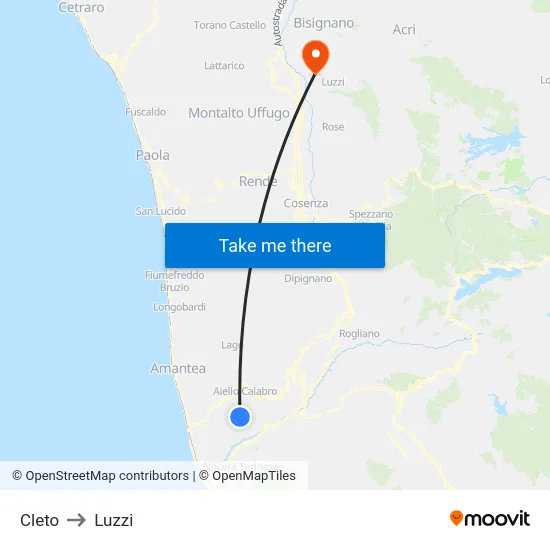 Cleto to Luzzi map