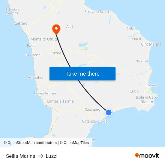 Sellia Marina to Luzzi map