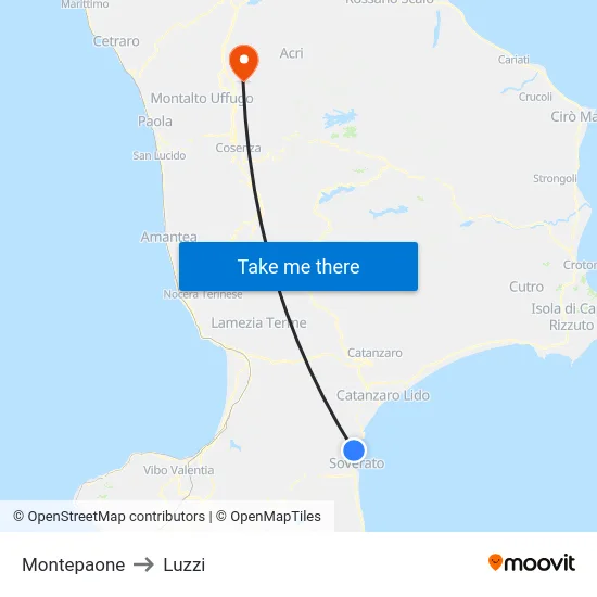 Montepaone to Luzzi map