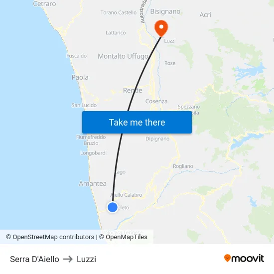 Serra D'Aiello to Luzzi map