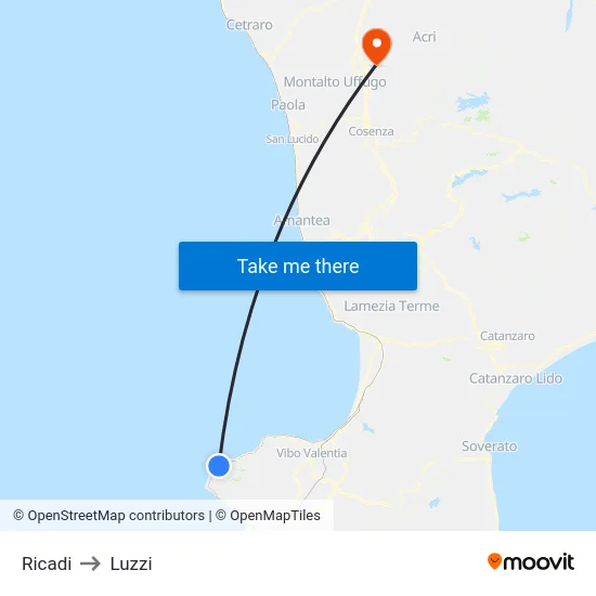 Ricadi to Luzzi map