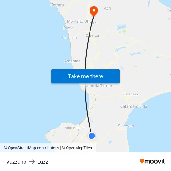 Vazzano to Luzzi map