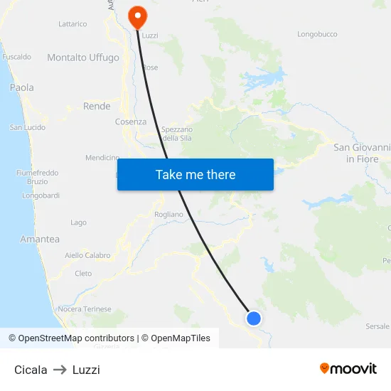 Cicala to Luzzi map