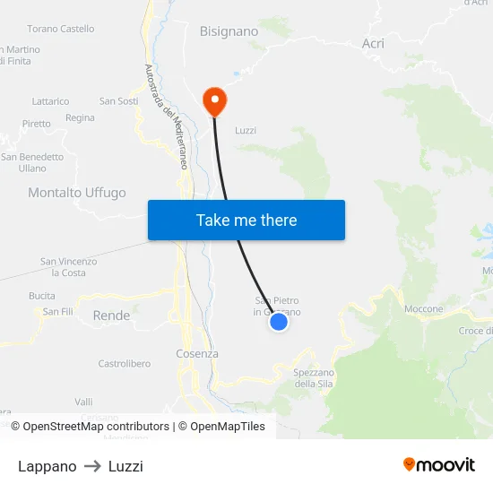 Lappano to Luzzi map