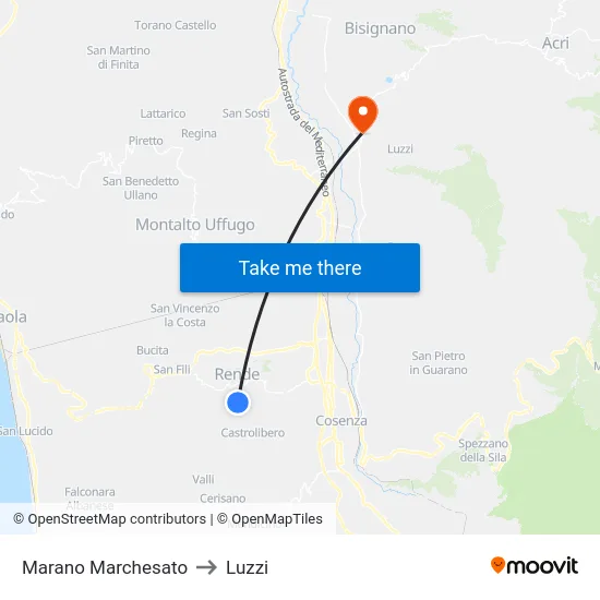 Marano Marchesato to Luzzi map