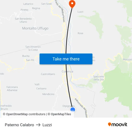 Paterno Calabro to Luzzi map
