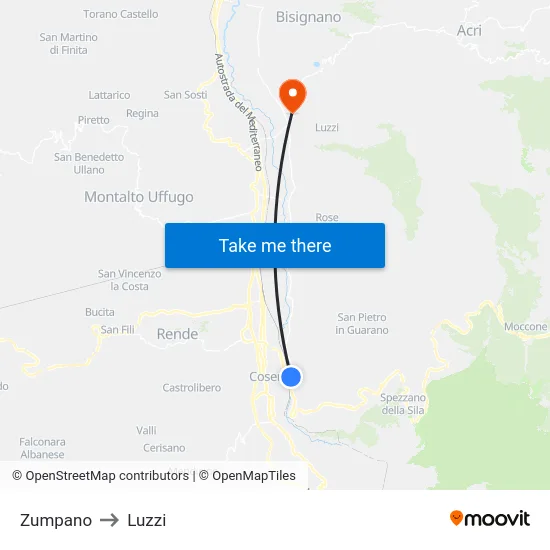 Zumpano to Luzzi map