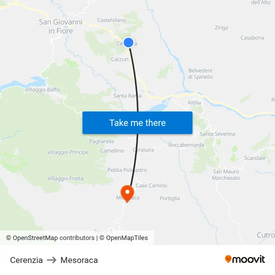 Cerenzia to Mesoraca map