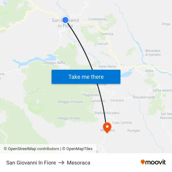 San Giovanni In Fiore to Mesoraca map