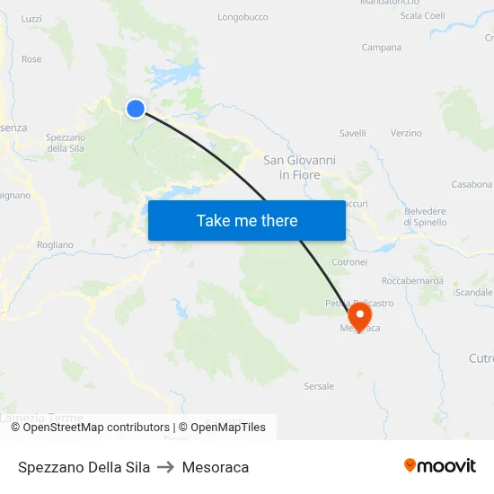 Spezzano Della Sila to Mesoraca map