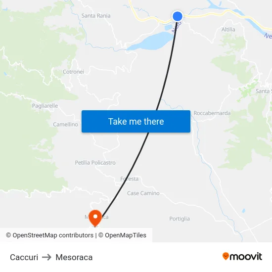 Caccuri to Mesoraca map