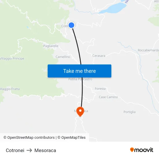 Cotronei to Mesoraca map