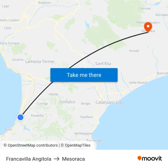 Francavilla Angitola to Mesoraca map