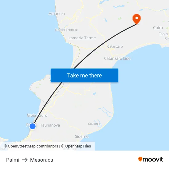 Palmi to Mesoraca map