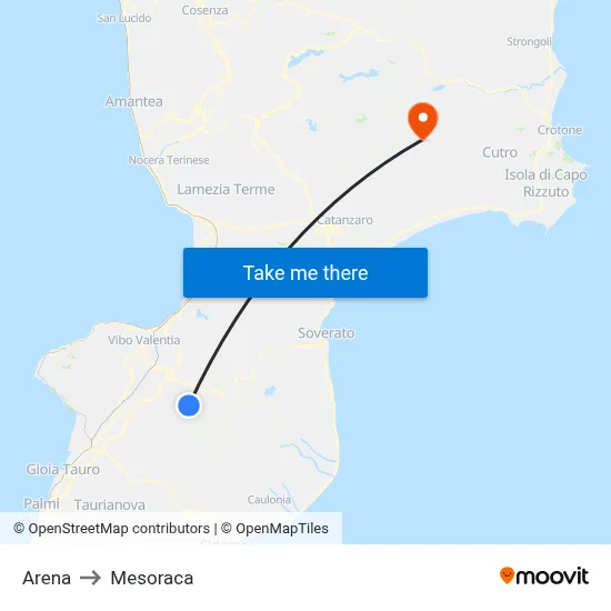 Arena to Mesoraca map