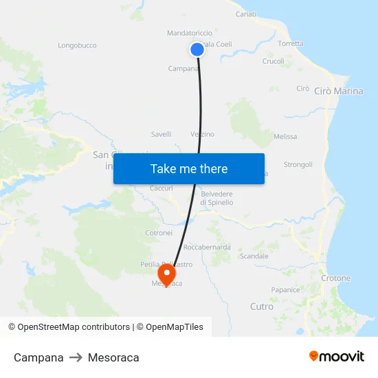 Campana to Mesoraca map