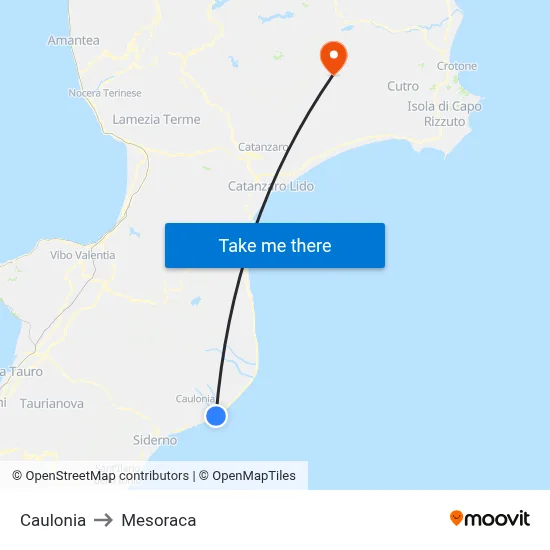 Caulonia to Mesoraca map